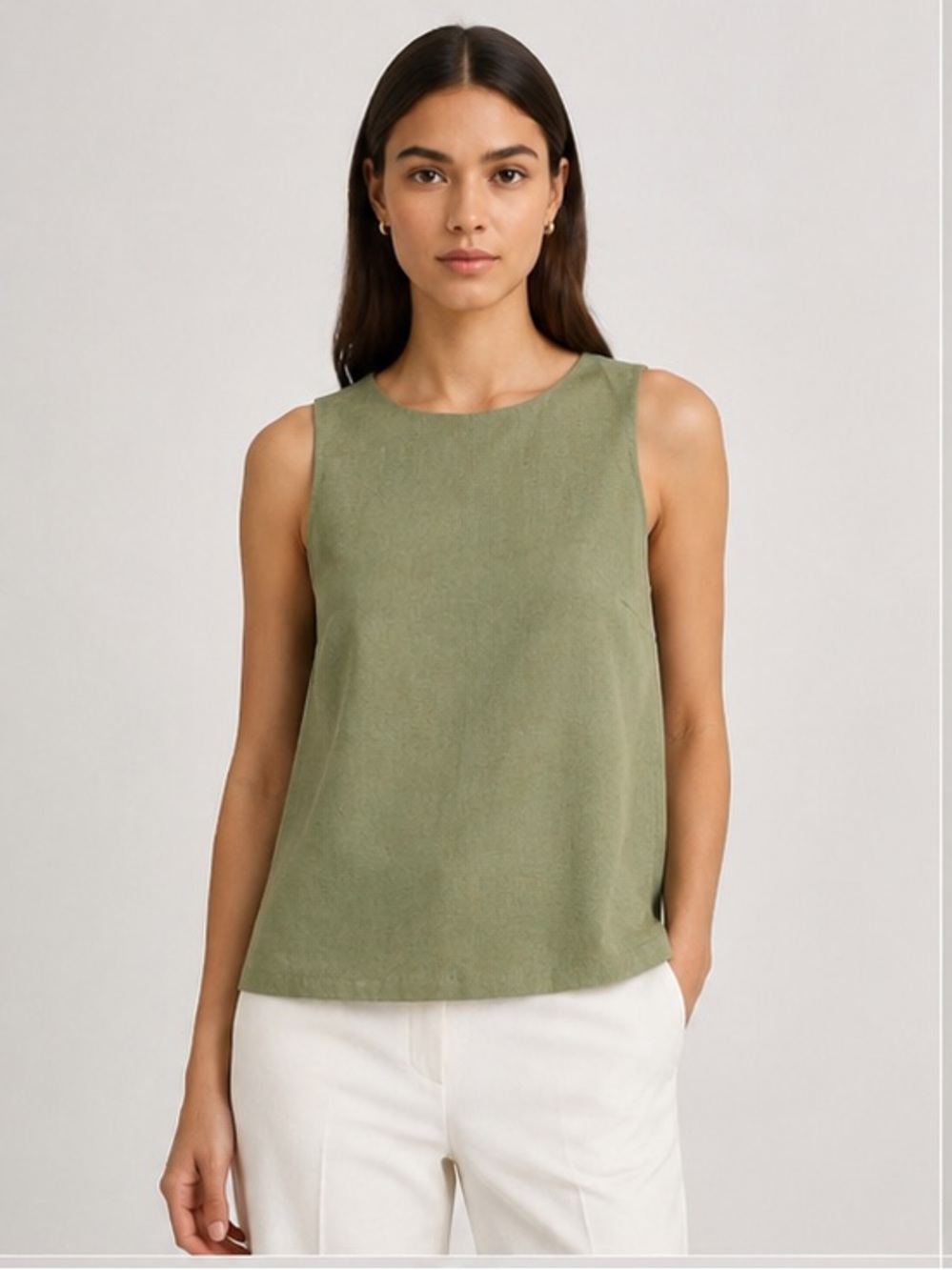 THEORY Racer Neck Shell Top in Fern - Picture 1 of 9